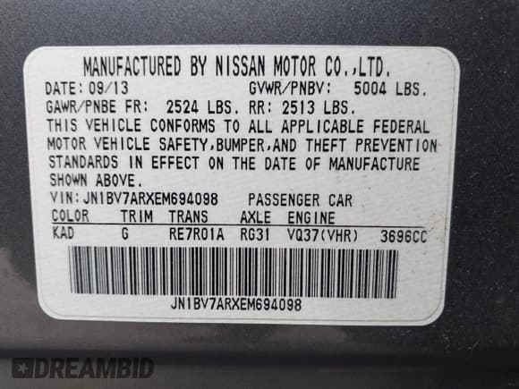 ✅ 2014 Infiniti Q50 Premium • VIN: JN1BV7ARXEM694098 • Lot: 43748947. Listed on IAAI with 209,637 mi. Free auction sales archive from the USA and detailed vehicle history report at DreamBid. Image 9.