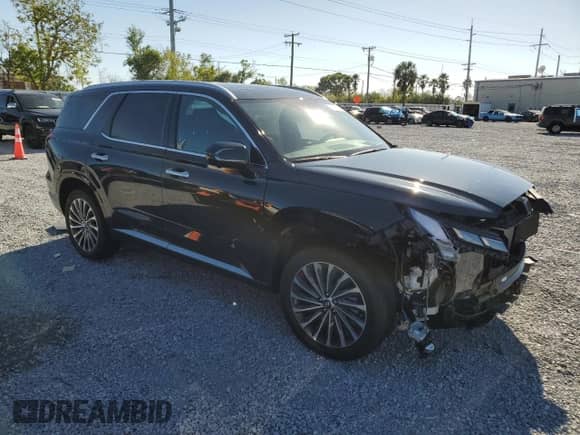 2025 Hyundai Palisade Calligraphy with VIN KM8R74GE5SU835949, listed as a Copart auction lot 48981355 with 3,674 mi miles and Salvage title. Bid and sale history available at DreamBid. Image 4.