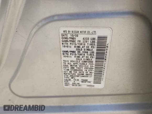 ✅ 2010 Nissan Rogue SL • VIN: JN8AS5MT2AW008121 • Lot: 43694706. Listed on IAAI with Not provided. Free auction sales archive from the USA and detailed vehicle history report at DreamBid. Image 9.