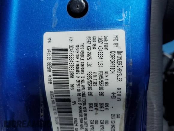 ✅ 2003 Chrysler PT Cruiser Touring • VIN: 3C4FY58B43T631900 • Lot: 87243175. Listed on Copart with 185,535 mi. Free auction sales archive from the USA and detailed vehicle history report at DreamBid. Image 13.