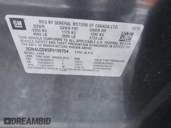 ✅ 2015 Chevrolet Equinox LT • VIN: 2GNALCEK5F6195754 • Лот: 43661793. Опубликован ранее на IAAI с пробегом 107 275 миль. Бесплатный доступ к архиву аукционных продаж из США и подробный отчёт об истории автомобиля на DreamBid. Изображение 9.