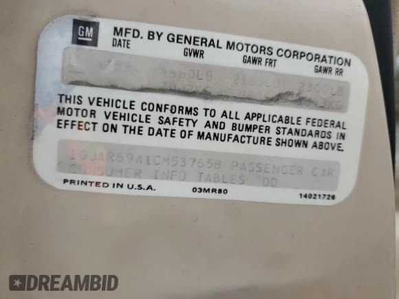 ✅ 1982 Oldsmobile Cutlass Supreme • VIN: 1G3AR69A1CM537658 • Lot: 76209654. Wystawiony na Copart z przebiegiem 23 309 mil. Bezpłatny archiwum sprzedaży aukcyjnych z USA i szczegółowy raport historii pojazdu na DreamBid. Zdjęcie 12.