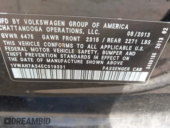 ✅ 2014 Volkswagen Passat Wolfsburg Edition • VIN: 1VWAH7A34EC019331 • Lot: 42996783. Wystawiony na IAAI z przebiegiem 162 440 mil. Bezpłatny archiwum sprzedaży aukcyjnych z USA i szczegółowy raport historii pojazdu na DreamBid. Zdjęcie 9.