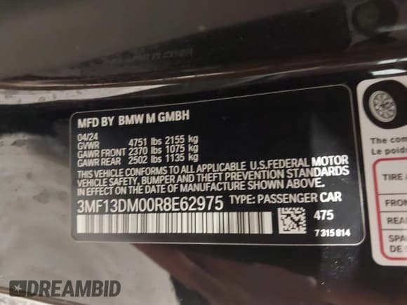 ✅ 2024 BMW M2 • VIN: 3MF13DM00R8E62975 • Lot: 41342538. Listed on IAAI with 7,572 mi. Free auction sales archive from the USA and detailed vehicle history report at DreamBid. Image 9.