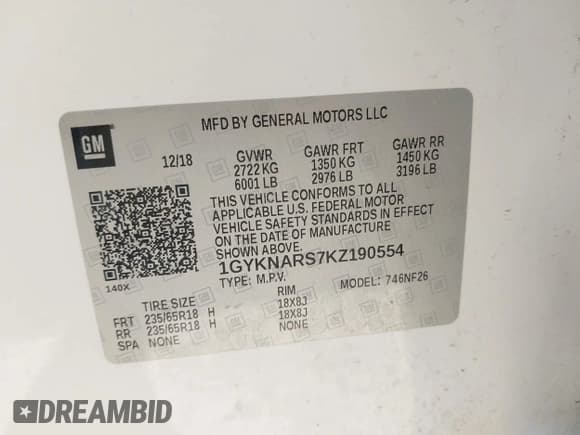 ✅ 2019 Cadillac XT5 FWD • VIN: 1GYKNARS7KZ190554 • Лот: 43335749. Опубликован ранее на IAAI с пробегом 82 002 миль. Бесплатный доступ к архиву аукционных продаж из США и подробный отчёт об истории автомобиля на DreamBid. Изображение 9.