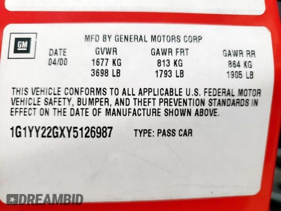 ✅ 2000 Chevrolet Corvette • VIN: 1G1YY22GXY5126987 • Lot: 68133335. Listed on Copart with 72,549 mi. Free auction sales archive from the USA and detailed vehicle history report at DreamBid. Image 13.