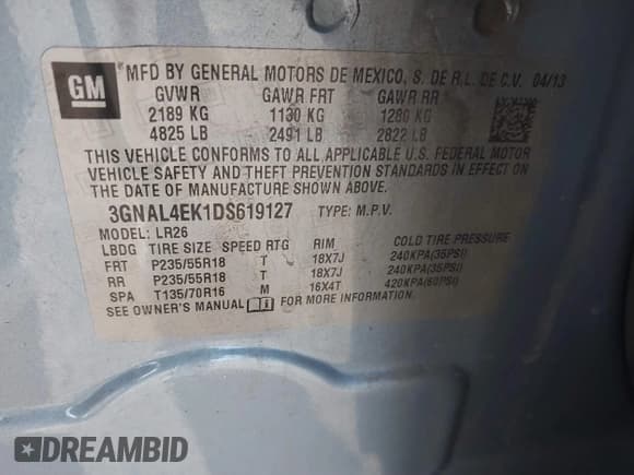 ✅ 2013 Chevrolet Captiva Sport LTZ • VIN: 3GNAL4EK1DS619127 • Lot: 41862537. Wystawiony na IAAI z przebiegiem 138 302 mil. Bezpłatny archiwum sprzedaży aukcyjnych z USA i szczegółowy raport historii pojazdu na DreamBid. Zdjęcie 9.
