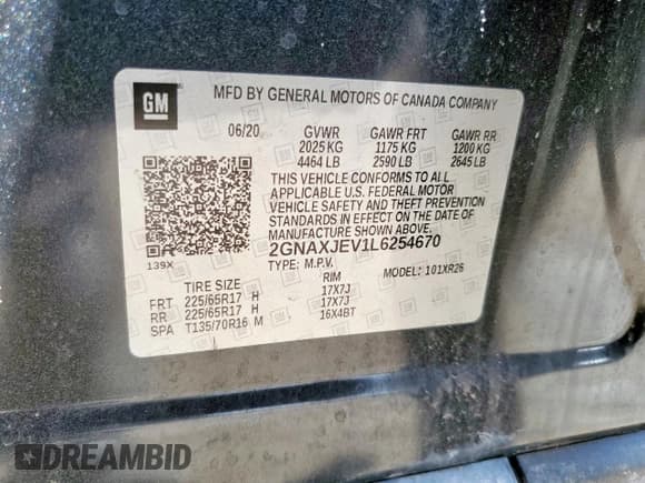 ✅ 2020 Chevrolet Equinox LT • VIN: 2GNAXJEV1L6254670 • Лот: 82226125. Опубликован ранее на Copart с пробегом 81 615 миль. Бесплатный доступ к архиву аукционных продаж из США и подробный отчёт об истории автомобиля на DreamBid. Изображение 13.