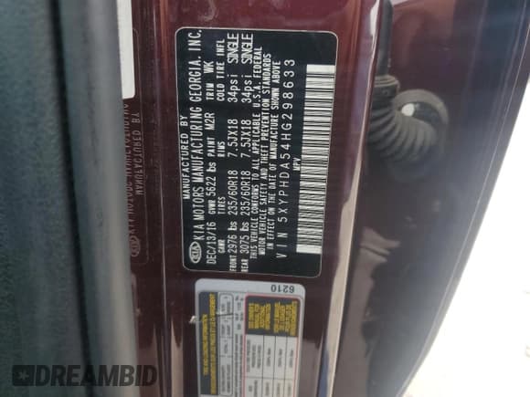 ✅ 2017 Kia Sorento EX • VIN: 5XYPHDA54HG298633 • Lot: 85382505. Listed on Copart with 125,314 mi. Free auction sales archive from the USA and detailed vehicle history report at DreamBid. Image 13.