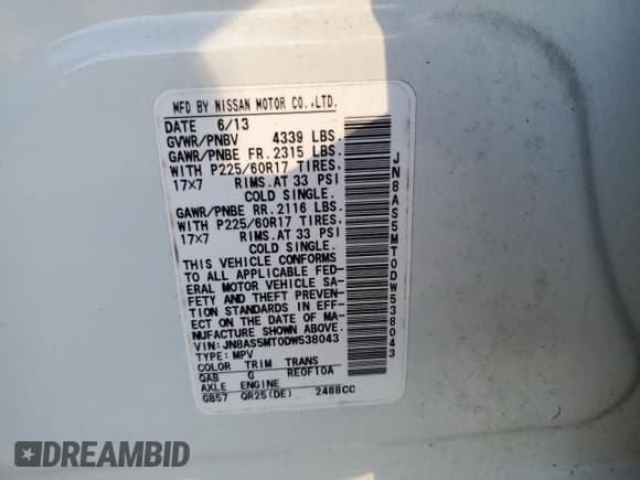 ✅ 2013 Nissan Rogue SV • VIN: JN8AS5MT0DW538043 • Лот: 93379435. Опубликован ранее на Copart с пробегом 80 280 миль. Бесплатный доступ к архиву аукционных продаж из США и подробный отчёт об истории автомобиля на DreamBid. Изображение 13.