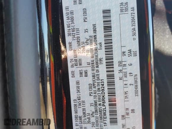 ✅ 2024 Ford F-150 STX • VIN: 1FTEW2LP8RKD92431 • Лот: 85759925. Опубликован ранее на Copart с пробегом 14 263 миль. Бесплатный доступ к архиву аукционных продаж из США и подробный отчёт об истории автомобиля на DreamBid. Изображение 12.