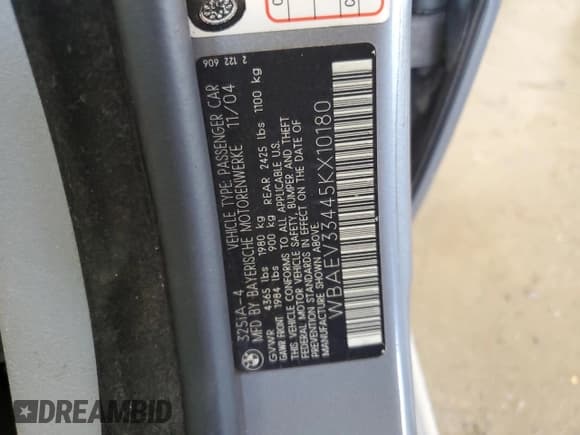 ✅ 2005 BMW 3 Series 325i • VIN: WBAEV33445KX10180 • Лот: 85122645. Опубликован ранее на Copart с пробегом 165 415 миль. Бесплатный доступ к архиву аукционных продаж из США и подробный отчёт об истории автомобиля на DreamBid. Изображение 12.