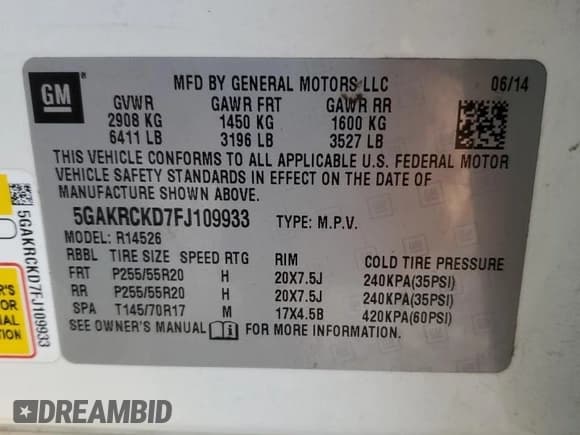 ✅ 2015 Buick Enclave Premium • VIN: 5GAKRCKD7FJ109933 • Lot: 82749235. Listed on Copart with 184,998 mi. Free auction sales archive from the USA and detailed vehicle history report at DreamBid. Image 13.