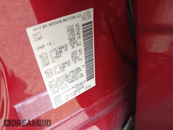 ✅ 2019 Nissan Titan Pro-4X • VIN: 1N6AA1E53KN524421 • Lot: 43402146. Listed on IAAI with 106,556 mi. Free auction sales archive from the USA and detailed vehicle history report at DreamBid. Image 9.