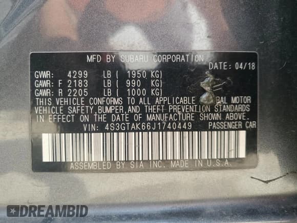 ✅ 2018 Subaru Impreza Special Sports • VIN: 4S3GTAK66J1740449 • Lot: 82073075. Listed on Copart with 113,757 mi. Free auction sales archive from the USA and detailed vehicle history report at DreamBid. Image 12.