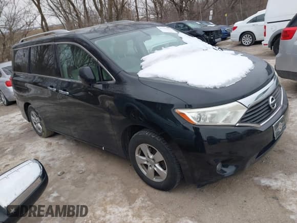 ✅ 2012 Nissan Quest S • VIN: JN8AE2KP5C9034855 • Lot: 41380482. Listed on IAAI with 185,816 mi. Free auction sales archive from the USA and detailed vehicle history report at DreamBid. Image 1.