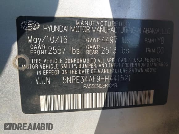 ✅ 2017 Hyundai Sonata Sport • VIN: 5NPE34AF9HH441521 • Лот: 43338565. Опубликован ранее на IAAI с пробегом 160 875 миль. Бесплатный доступ к архиву аукционных продаж из США и подробный отчёт об истории автомобиля на DreamBid. Изображение 9.