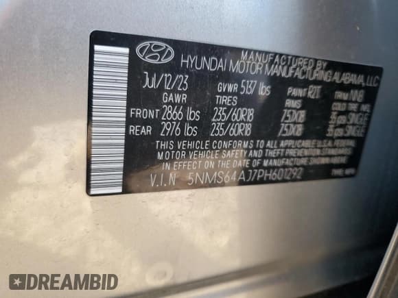 ✅ 2023 Hyundai Santa Fe XRT • VIN: 5NMS64AJ7PH601292 • Lot: 91113235. Listed on Copart with 16,386 mi. Free auction sales archive from the USA and detailed vehicle history report at DreamBid. Image 12.