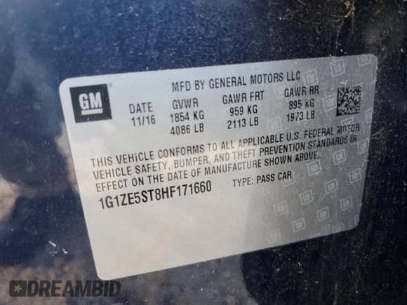 2017 Chevrolet Malibu LT z VIN 1G1ZE5ST8HF171660, wystawiony jako Copart lot #84926595 z przebiegiem Nie podano mil oraz Szkoda całkowita • Salvage title. Historia ofert i sprzedaży dostępna na DreamBid. Obrazek 12.