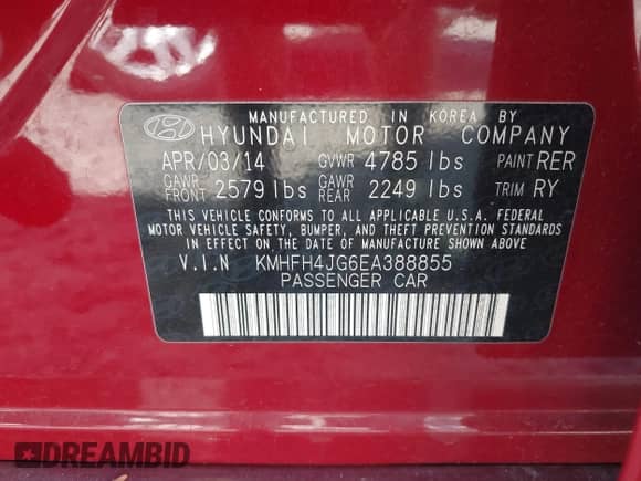 2014 Hyundai Azera Limited с VIN KMHFH4JG6EA388855, выставлен на аукционе IAAI как лот 40578381 с пробегом 145 841 миль миль и . История ставок и продаж доступна на DreamBid. Изображение 9.