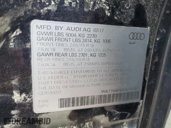 ✅ 2017 Audi allroad A4 Premium • VIN: WA17NAF49HA144081 • Lot: 49381525. Listed on Copart with 50,979 mi. Free auction sales archive from the USA and detailed vehicle history report at DreamBid. Image 14.