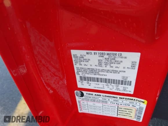 ✅ 2014 Ford F-150 XL • VIN: 1FTFW1CT2EFB24781 • Lot: 42366051. Listed on IAAI with 167,739 mi. Free auction sales archive from the USA and detailed vehicle history report at DreamBid. Image 9.