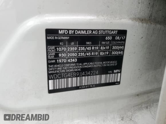 ✅ 2018 Mercedes-Benz GLA 250 • VIN: WDCTG4EB9JJ434224 • Lot: 71733595. Listed on Copart with 166,267 mi. Free auction sales archive from the USA and detailed vehicle history report at DreamBid. Image 13.