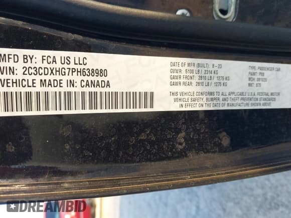 ✅ 2023 Dodge Charger GT • VIN: 2C3CDXHG7PH638980 • Lot: 43711407. Listed on IAAI with 16,736 mi. Free auction sales archive from the USA and detailed vehicle history report at DreamBid. Image 9.