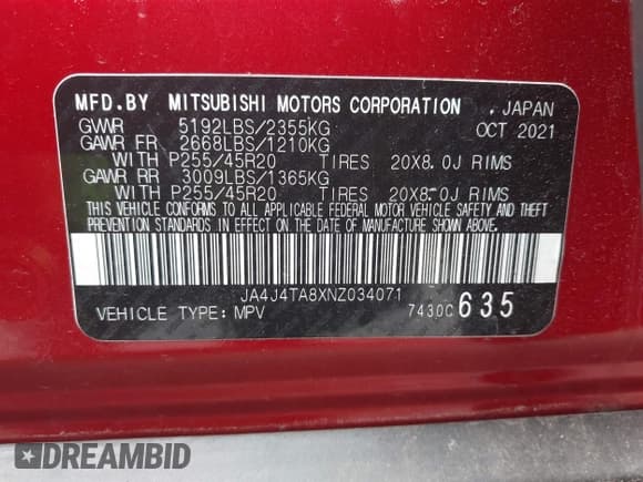 ✅ 2022 Mitsubishi Outlander ES • VIN: JA4J4TA8XNZ034071 • Lot: 42950461. Listed on IAAI with 35,290 mi. Free auction sales archive from the USA and detailed vehicle history report at DreamBid. Image 9.