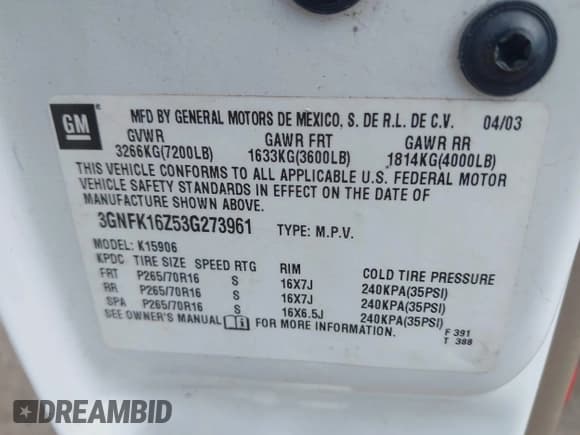 ✅ 2003 Chevrolet Suburban LT • VIN: 3GNFK16Z53G273961 • Лот: 41875181. Опубликован ранее на IAAI с пробегом 194 091 миль. Бесплатный доступ к архиву аукционных продаж из США и подробный отчёт об истории автомобиля на DreamBid. Изображение 9.