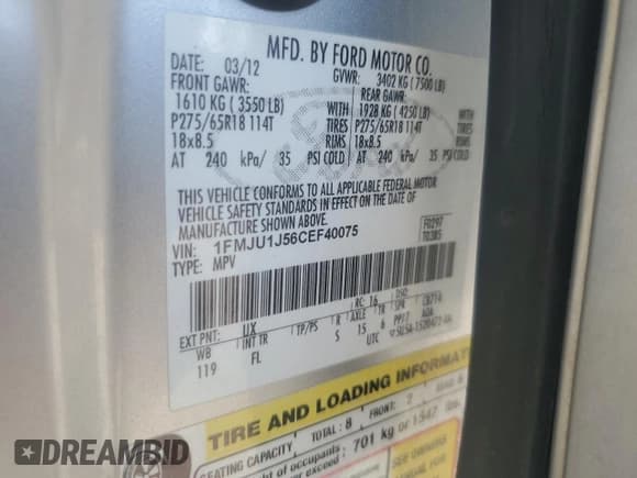 ✅ 2012 Ford Expedition XLT • VIN: 1FMJU1J56CEF40075 • Lot: 70683785. Wystawiony na Copart z przebiegiem 163 390 mil. Bezpłatny archiwum sprzedaży aukcyjnych z USA i szczegółowy raport historii pojazdu na DreamBid. Zdjęcie 14.