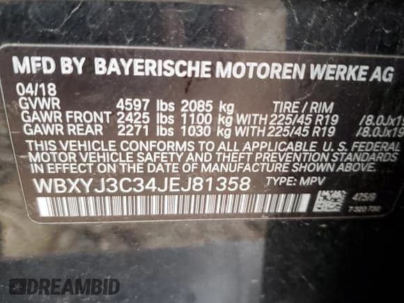 ✅ 2018 BMW X2 sDrive28i • VIN: WBXYJ3C34JEJ81358 • Lot: 56315025. Listed on Copart with Not provided. Free auction sales archive from the USA and detailed vehicle history report at DreamBid. Image 13.