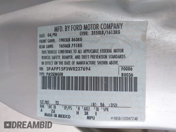 ✅ 1998 Ford Escort SE • VIN: 3FAFP15P3WR237694 • Lot: 43000729. Wystawiony na IAAI z przebiegiem 181 860 mil. Bezpłatny archiwum sprzedaży aukcyjnych z USA i szczegółowy raport historii pojazdu na DreamBid. Zdjęcie 9.
