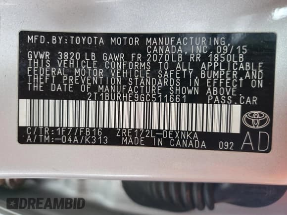 ✅ 2016 Toyota Corolla S Plus • VIN: 2T1BURHE9GC511661 • Лот: 91650155. Опубликован ранее на Copart с пробегом 159 415 миль. Бесплатный доступ к архиву аукционных продаж из США и подробный отчёт об истории автомобиля на DreamBid. Изображение 12.