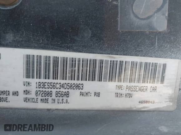 2004 Dodge Neon SXT with VIN 1B3ES56C34D502063, listed as a IAAI auction lot 41666931 with 227,531 mi miles and . Bid and sale history available at DreamBid. Image 9.