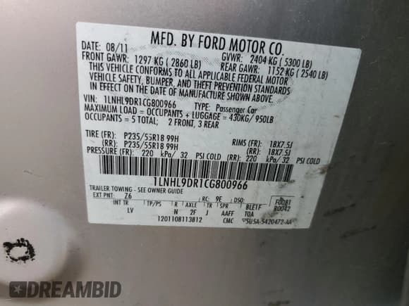 ✅ 2012 Lincoln MKS • VIN: 1LNHL9DR1CG800966 • Lot: 68741235. Listed on Copart with 133,509 mi. Free auction sales archive from the USA and detailed vehicle history report at DreamBid. Image 12.