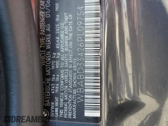 2006 BMW 3 Series 325Ci with VIN WBABD33426PL09754, listed as a Copart auction lot 71323315 with 150,243 mi miles and Salvage title. Bid and sale history available at DreamBid. Image 12.