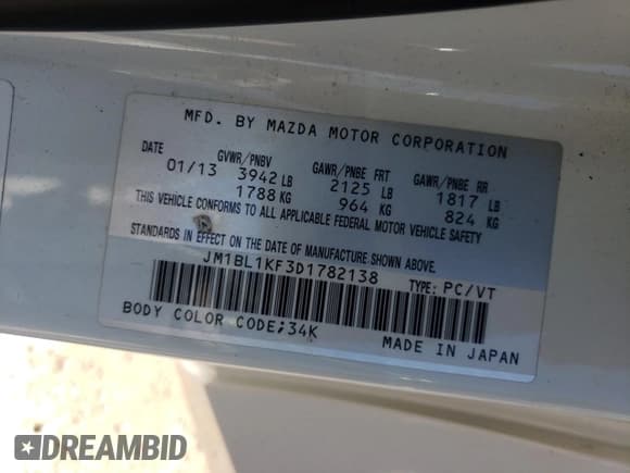 ✅ 2013 Mazda 3 GX • VIN: JM1BL1KF3D1782138 • Lot: 63195755. Listed on Copart with 147,637 mi. Free auction sales archive from the USA and detailed vehicle history report at DreamBid. Image 12.