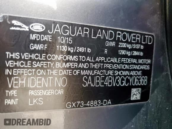 ✅ 2016 Jaguar XF 35t Prestige • VIN: SAJBE4BV3GCY06368 • Lot: 67263315. Listed on Copart with 217,450 mi. Free auction sales archive from the USA and detailed vehicle history report at DreamBid. Image 12.