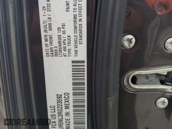 ✅ 2024 Ram 2500 Laramie • VIN: 3C6UR5NL3RG223592 • Lot: 53073445. Listed on Copart with 21,675 mi. Free auction sales archive from the USA and detailed vehicle history report at DreamBid. Image 14.