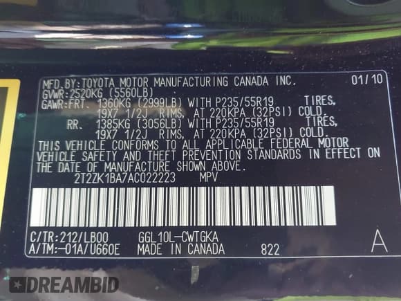 ✅ 2010 Lexus RX 350 • VIN: 2T2ZK1BA7AC022223 • Lot: 43654393. Listed on IAAI with 62,597 mi. Free auction sales archive from the USA and detailed vehicle history report at DreamBid. Image 9.