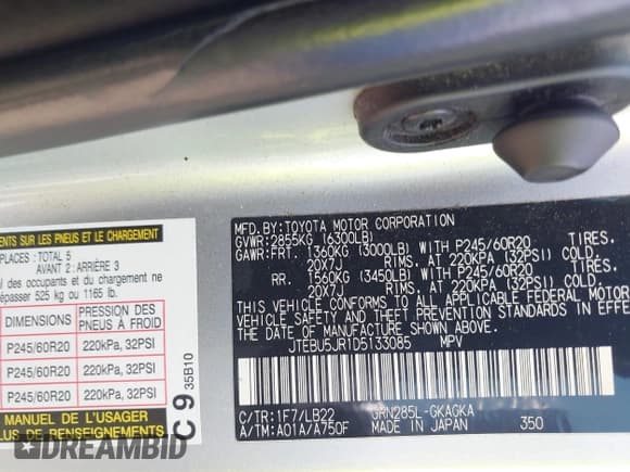 ✅ 2013 Toyota 4Runner SR5 • VIN: JTEBU5JR1D5133085 • Lot: 42453678. Listed on IAAI with 200,419 mi. Free auction sales archive from the USA and detailed vehicle history report at DreamBid. Image 9.