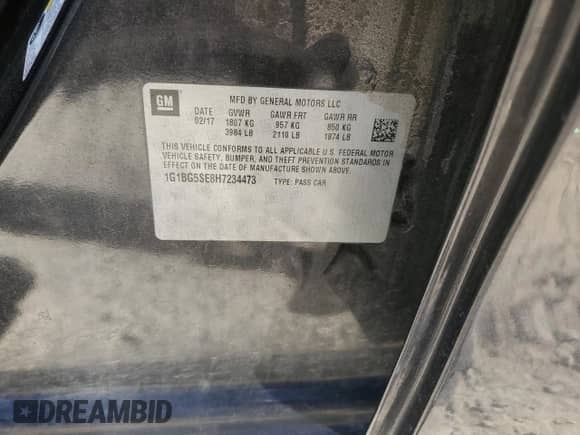 2017 Chevrolet Cruze LT с VIN 1G1BG5SE8H7234473, выставлен на аукционе Copart как лот 54948765 с пробегом 52 136 миль миль и Списание • Salvage title. История ставок и продаж доступна на DreamBid. Изображение 13.