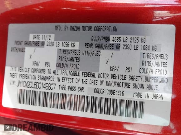 ✅ 2013 Mazda 5 Touring • VIN: JM1CW2CL6D0149807 • Lot: 43745505. Listed on IAAI with 162,227 mi. Free auction sales archive from the USA and detailed vehicle history report at DreamBid. Image 9.