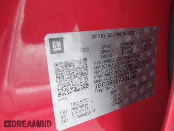 ✅ 2018 Chevrolet Colorado 2WD Work Truck • VIN: 1GCGSBEAXJ1246300 • Lot: 42795674. Listed on IAAI with 67,298 mi. Free auction sales archive from the USA and detailed vehicle history report at DreamBid. Image 9.