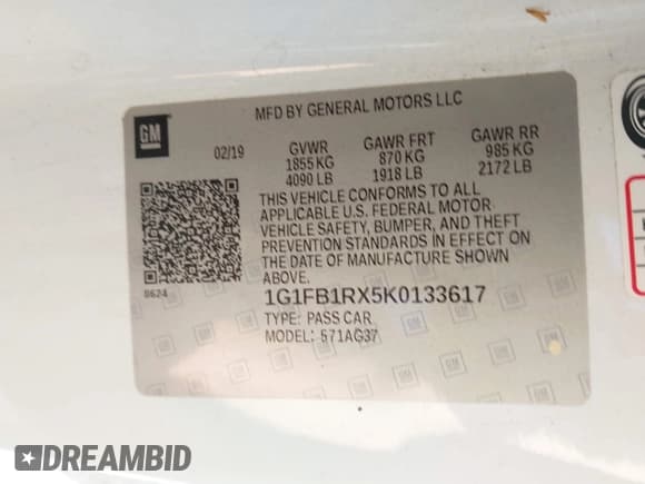 ✅ 2019 Chevrolet Camaro 1LT • VIN: 1G1FB1RX5K0133617 • Лот: 43109465. Опубликован ранее на IAAI с пробегом 91 269 миль. Бесплатный доступ к архиву аукционных продаж из США и подробный отчёт об истории автомобиля на DreamBid. Изображение 9.