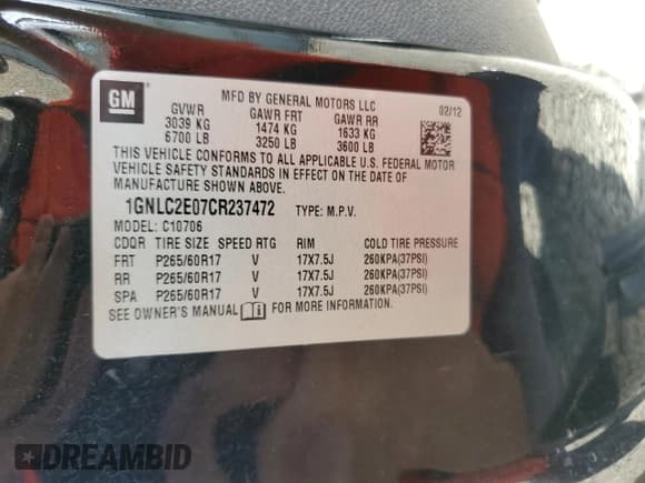 ✅ 2012 Chevrolet Tahoe Commercial • VIN: 1GNLC2E07CR237472 • Lot: 81506045. Listed on Copart with 373,324 mi. Free auction sales archive from the USA and detailed vehicle history report at DreamBid. Image 13.