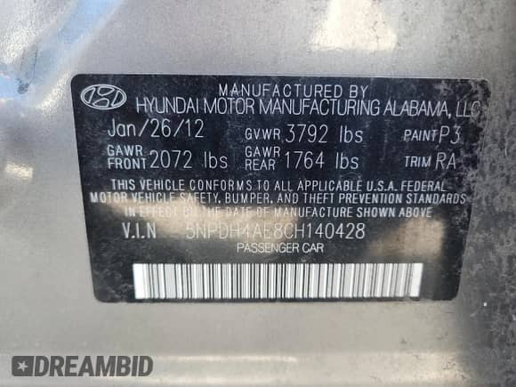 ✅ 2012 Hyundai Elantra Limited • VIN: 5NPDH4AE8CH140428 • Lot: 80342415. Wystawiony na Copart z przebiegiem 133 327 mil. Bezpłatny archiwum sprzedaży aukcyjnych z USA i szczegółowy raport historii pojazdu na DreamBid. Zdjęcie 13.