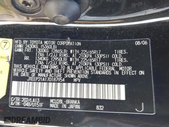 ✅ 2007 Toyota Highlander w/3rd Row • VIN: JTEEP21A170187954 • Lot: 42819896. Wystawiony na IAAI z przebiegiem 184 914 mil. Bezpłatny archiwum sprzedaży aukcyjnych z USA i szczegółowy raport historii pojazdu na DreamBid. Zdjęcie 9.