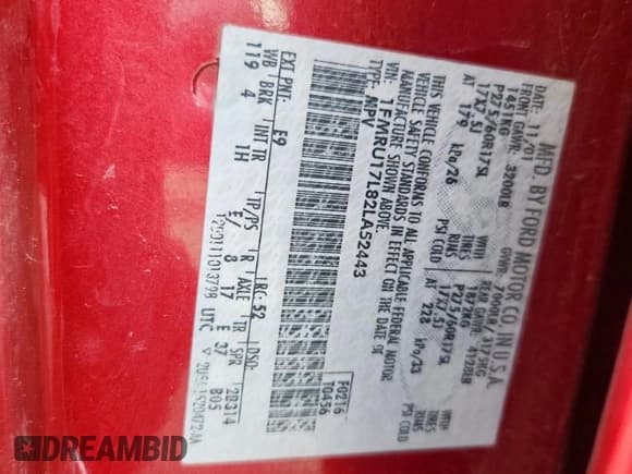 ✅ 2002 Ford Expedition Eddie Bauer • VIN: 1FMRU17L82LA52443 • Lot: 70309065. Listed on Copart with 229,873 mi. Free auction sales archive from the USA and detailed vehicle history report at DreamBid. Image 13.